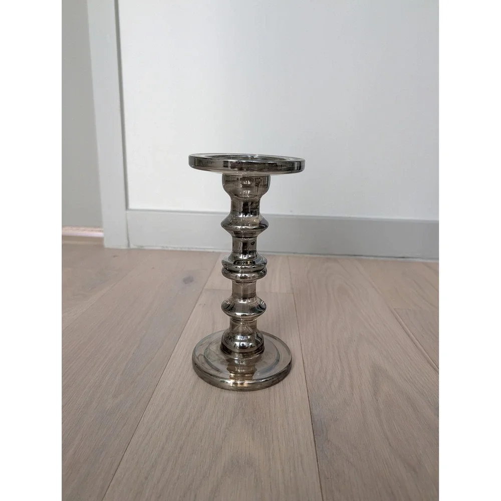 Smoky Gray Glass Pillar Candle Holder | Modern Vintage Decor